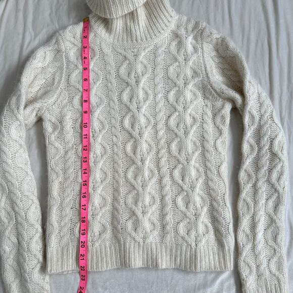 Vintage Medium Angora Lambswool Fisherman Sweater Turtleneck Cable Knit Chunky - Picture 4 of 10